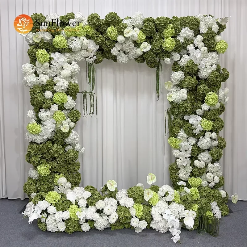 Premium Handmade Ombre Green-white Flower Square Arch Indoor Banquet Stage Background Layout