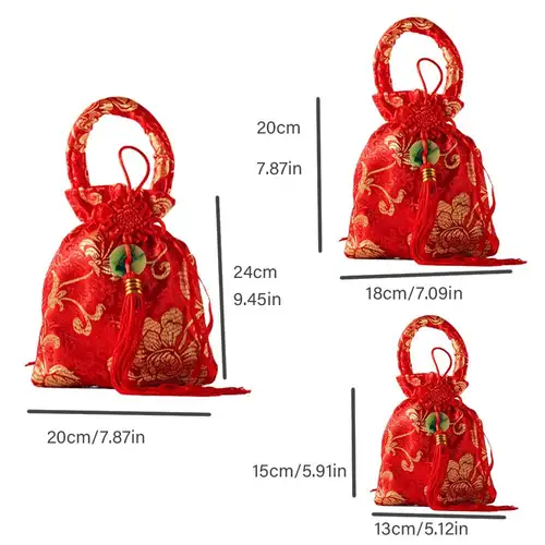 1Pc Canvas Festive Flower Drawstring Bag Chinese Knot Tassel Sugar Bag Wedding Large Capacity Handbag - Image 6