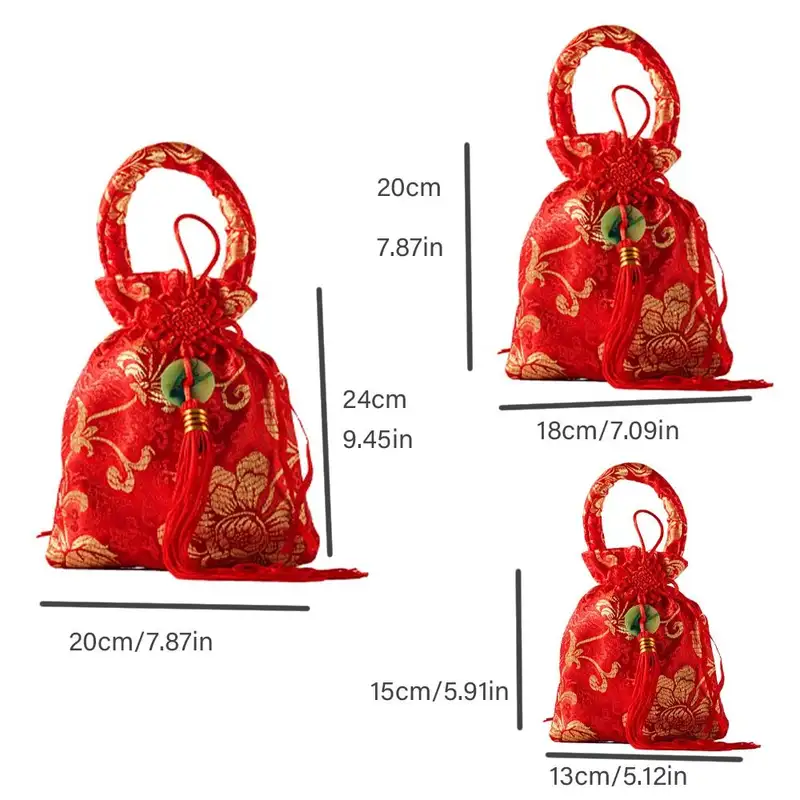 1Pc Canvas Festive Flower Drawstring Bag Chinese Knot Tassel Sugar Bag Wedding Large Capacity Handbag - Image 6