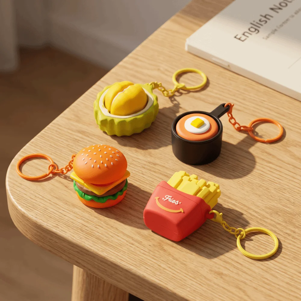 Cute Relaxation Fidget Keychain Plastic Cute Simulation Food Keyring Portable Creative Press Bag Pendant Teens