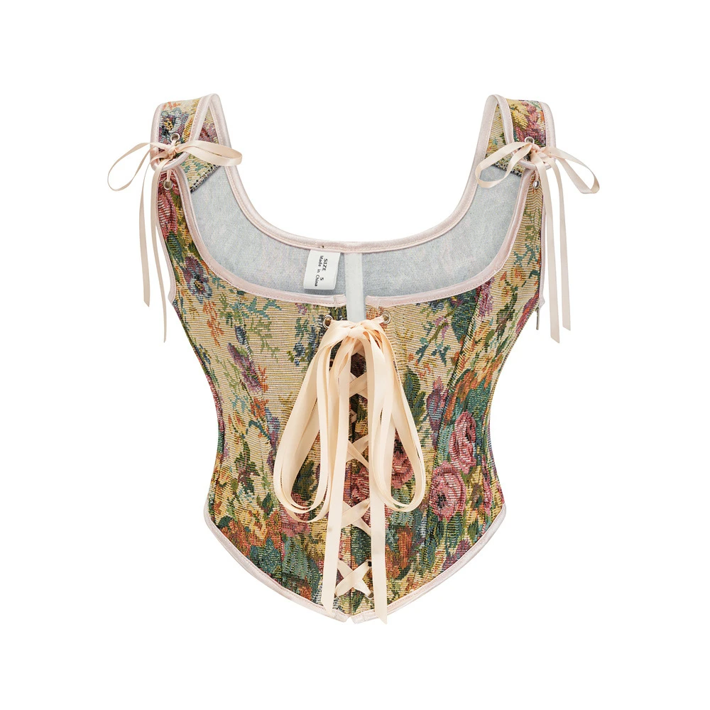 

Women's Vintage Victorian Corset Cropped Camisole, Vintage Sleeveless Flower Lacing Slim Fit Tops for Party Club Streetwear