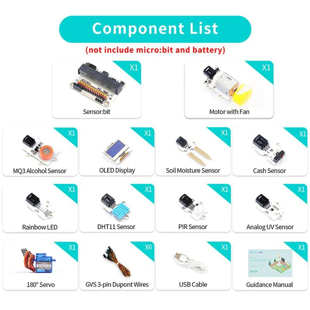 Sensore: bit sensore UV analogico sensore PIR Micro:bit Smart Health Kit 180 ° Servo per bambini codifica programmazione apprendimento classe insegnamento