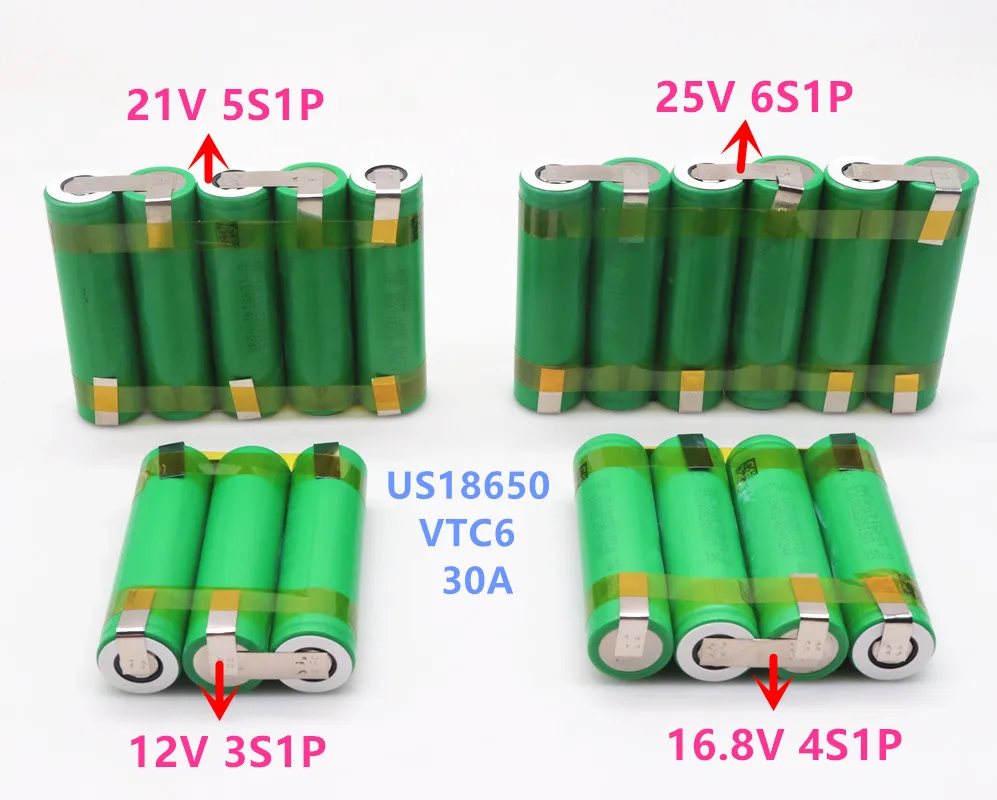 3S1P 4S1P 5S1P 6S1P 18650 battery pack  US18650 VTC6 battery welding 3000mAh battery pack 10.8V to 25.2v screw driver electrode