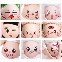 2Pcs Cute Cartoon Expression Pregnant Facial Stomach Belly Sticker Photo Prop