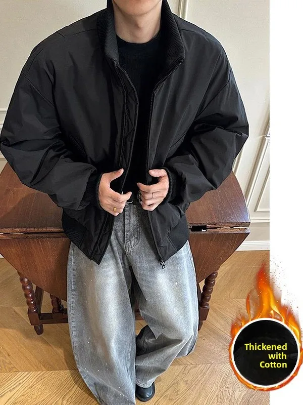 

Bla Trendy Brand Flight Jaet Men's Autumn Winter New Loose Versatile ort Casual Cotton Coat Sli Stand Collar Design