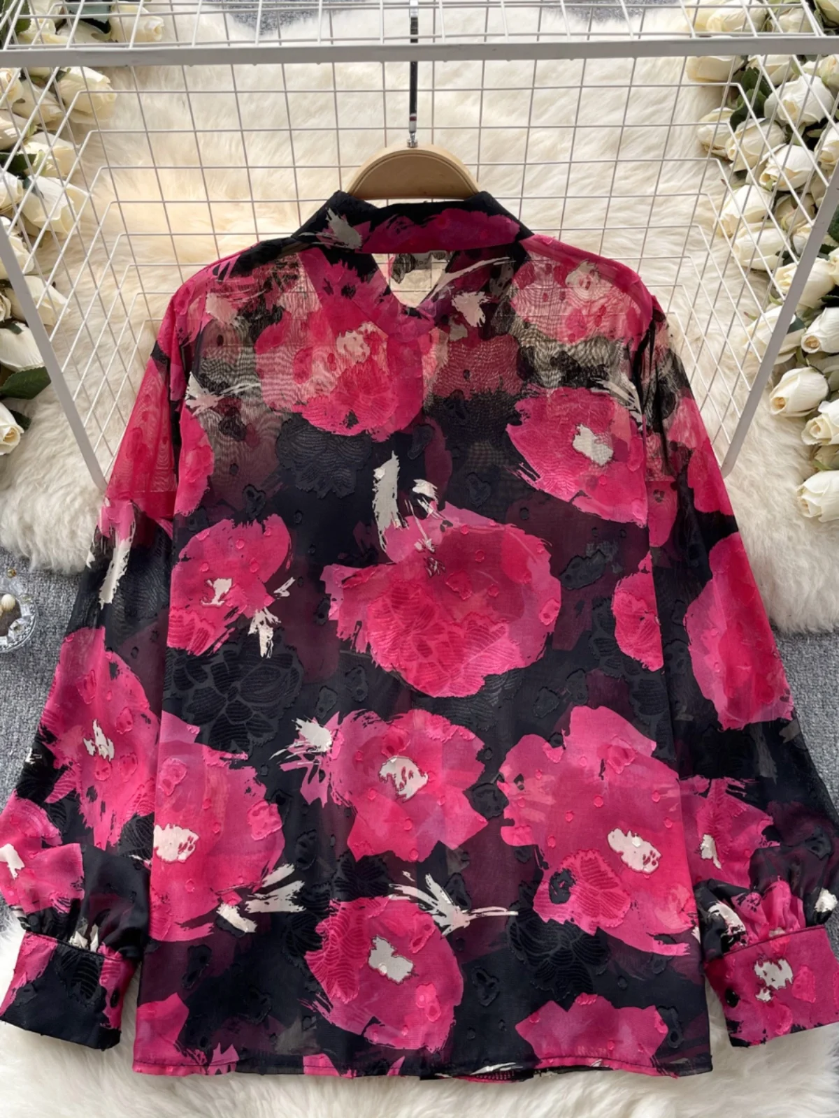 Romantic Floral Print Long Sve irt Women's Summer Lantern Sve Premium Feel Top Korean Sle Loose Fit Commute Wear