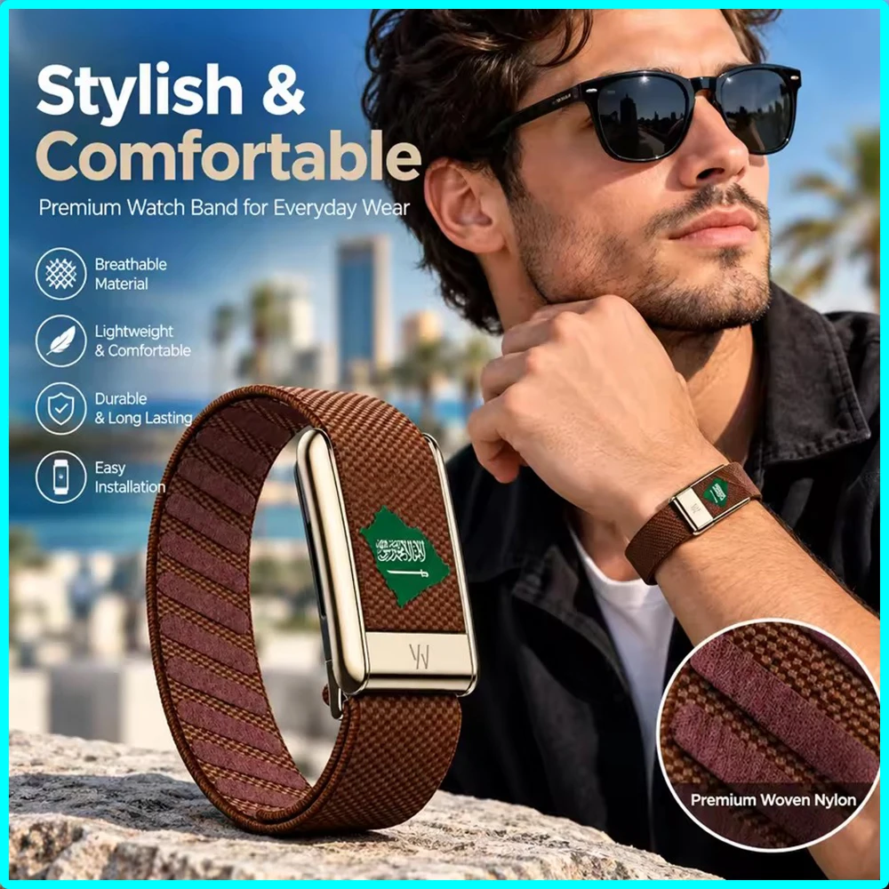 Premium Nylon Elastic Sport WristStrap For Whoop 5.0 MG Saudi Map Print Mist Pink Replacement Fitness Wristband