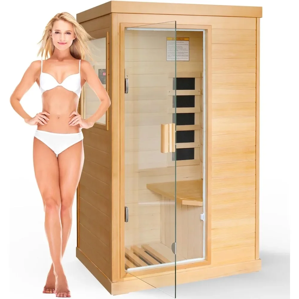 Sauna Home, Canadian Hemlock, 800W/110V Low-Emf Dry Saunas 5 Ultra-Low Energy Saving Heating Panels, Built-In Control Panel