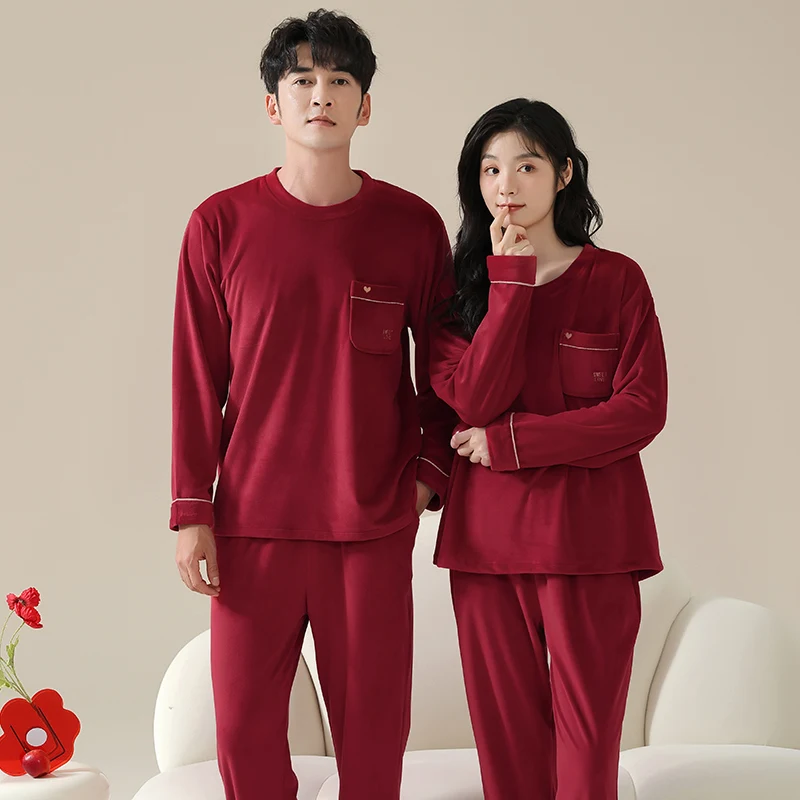 

Пижамный комплект для пар, зимние женские и мужские теплые фланелевые пижамы для любителей, однотонная одежда для сна