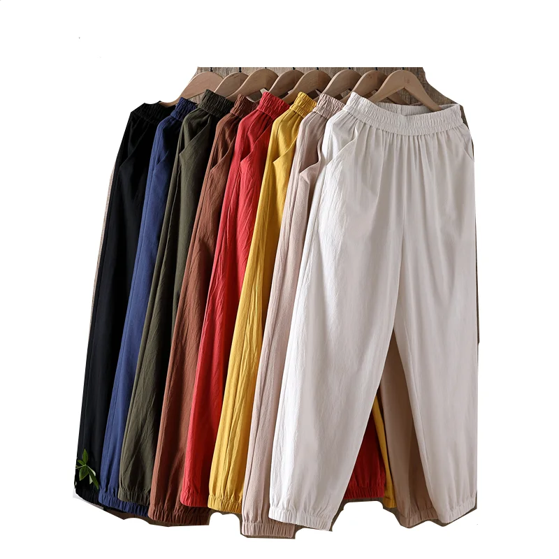 

Cotton Linen casual Trousers Women Summer pl;us size Harem High Waist streetwear Pants Casual Pantalon Vintage Trouser jogger