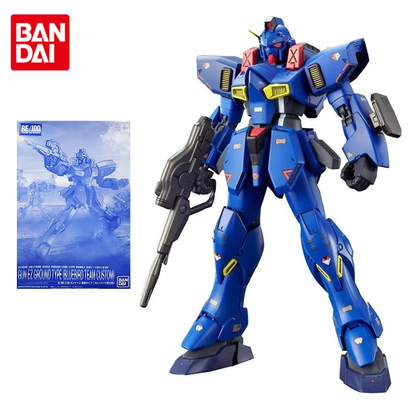 

Bandai Gundam Model Kit Аниме Фигурка RE 1/100 GUN EZ Ground Type Bluebird Team Custom Gunpla Фигурка Игрушки для детей