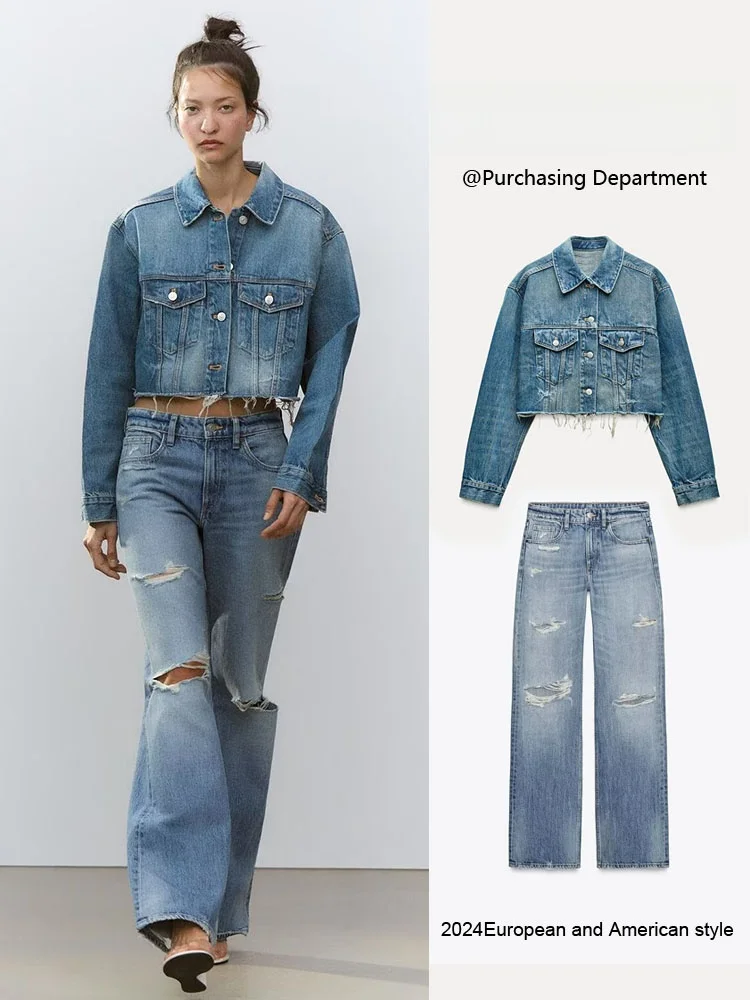 

Spring New Arrival Women's Denim ort Jaet 400 Mid-Waist Jeans 2025 Seasonal Faion Set Long Sve Collar Buttoned