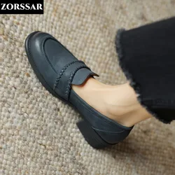 2024 Brytyjski styl Miękkie skórzane damskie płaskie buty Niebieski Brązowy Prawdziwa skóra Penny Loafers Slip On Casual Oxford Shoes For Women