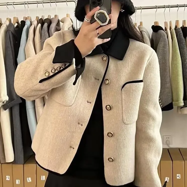 Tweed-Jacke für Damen, Winter-Steppjacke, Flauschig Warm, Überlange Silhouette, Schmal Geschnitten, Verdickt, Stehkragen, Dekorative Schleife, Tailliert