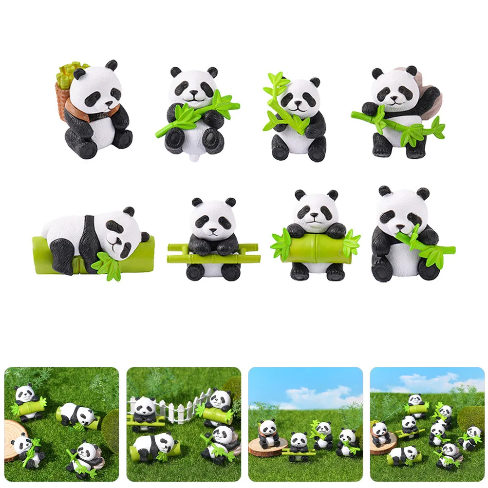 8pcs Panda Cute Cartoon Resin Panda Cake Decorations For Garden Home Desktop Decor Landscape Ornament Animal Figures