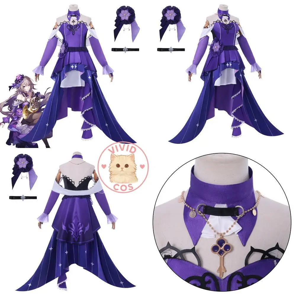 

Hot Selling Game Honkai Star Rail Cosplay Costume Anime Herta Role Playing Outfit Purple Hooded Women Suit for Halloween Party