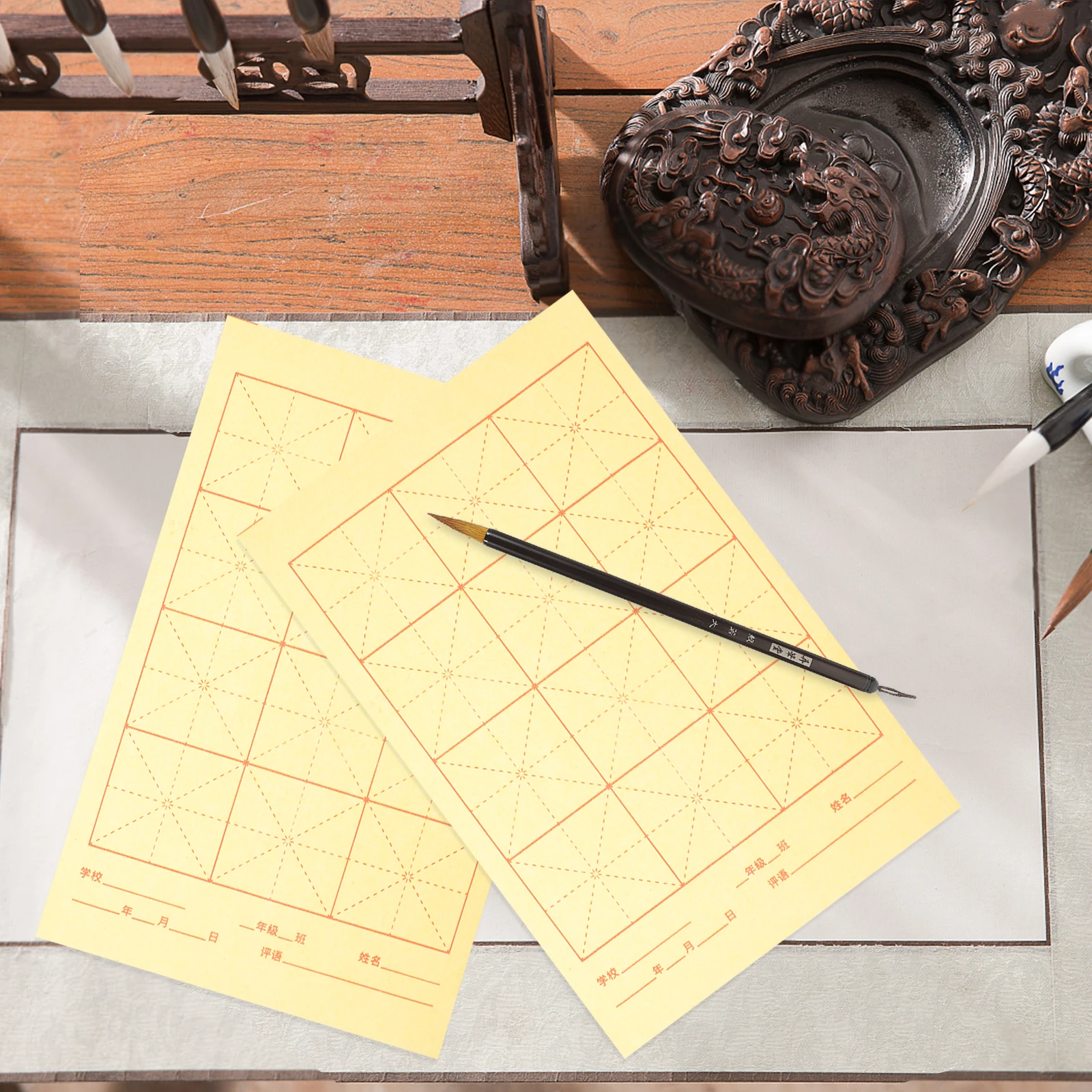 

90 Sheets Thick Rice Paper Calligraphy Grid Practice Sheets for Beginners 8 Size 12 Grids Bamboo Pulp Paper