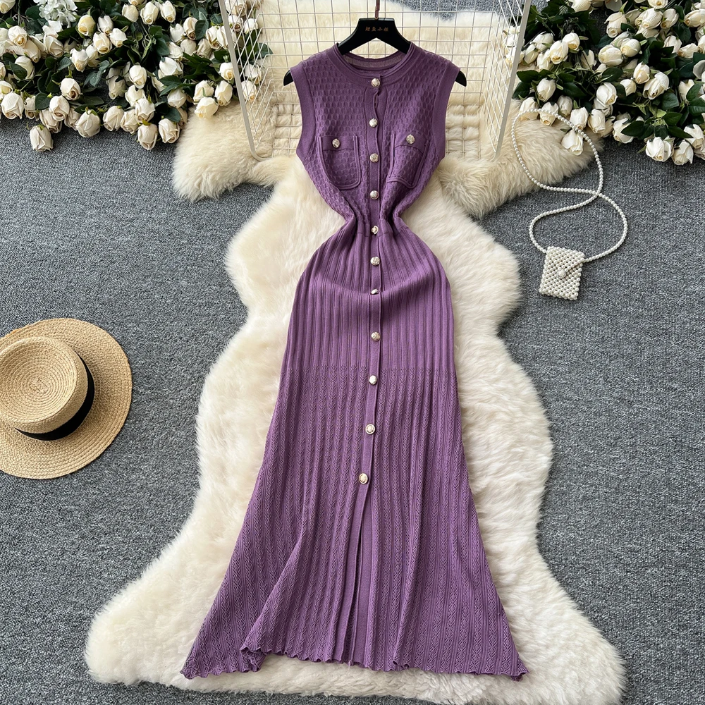 YuooMuoo ブランドファッション女性ニットサマードレス 2025 エレガントなシングルブレストスリムウエストロングシャツドレスオフィスレディ Vestidos