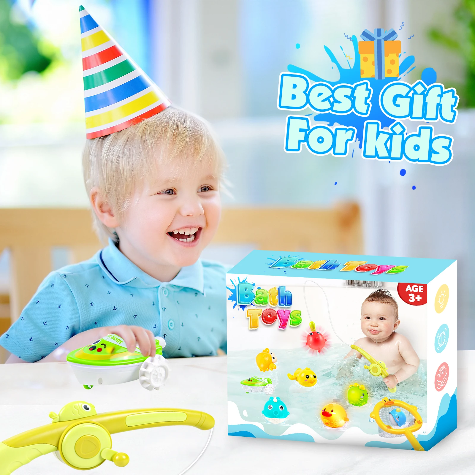 1 ชุดของเล่นอาบน้ำแม่เหล็กสำหรับเด็กวัยหัดเดิน, เล่นน้ำสำหรับเด็กสำหรับของขวัญในอ่างอาบน้ำและสระว่ายน้ำ