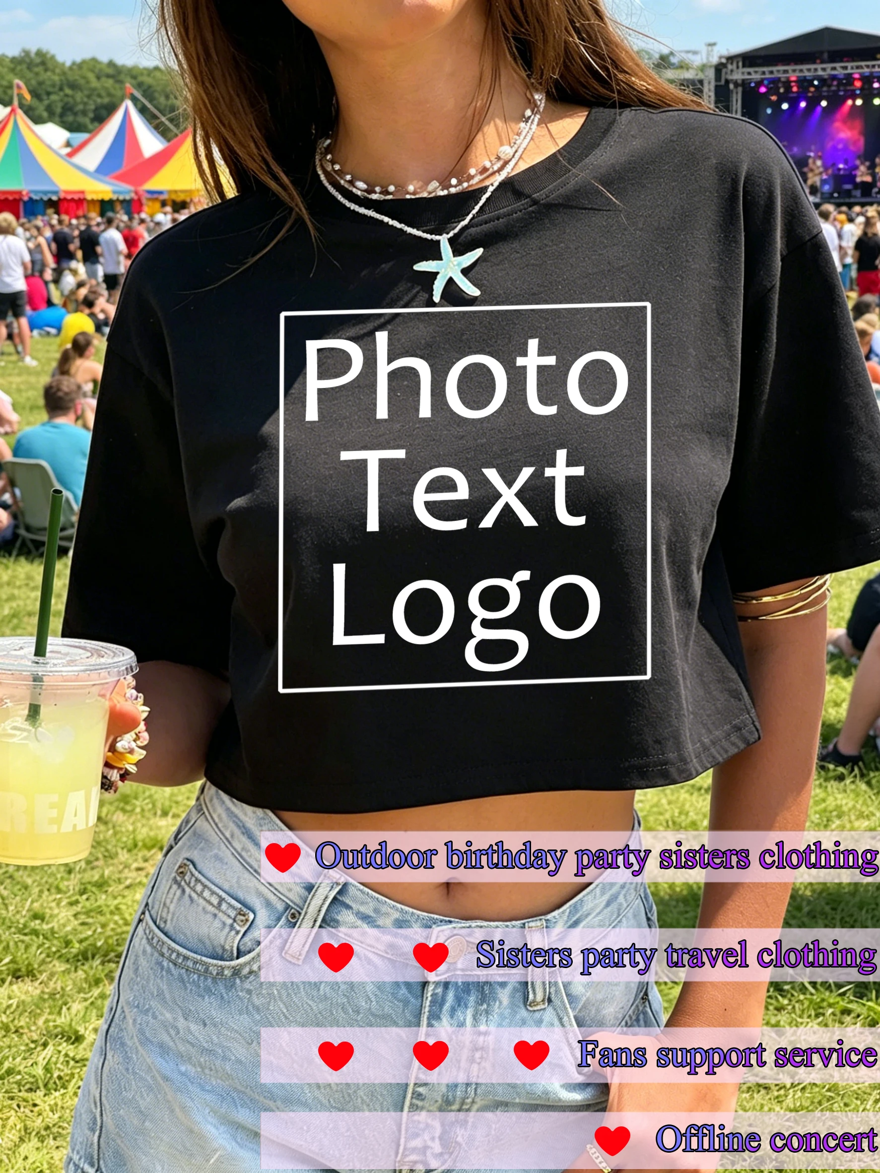 Customize Pattern Personalized Women's T-Shirt Casual Soft Y2K Supporting Cheer Clothing Fashion Cotton Street  Sisters Crop Top