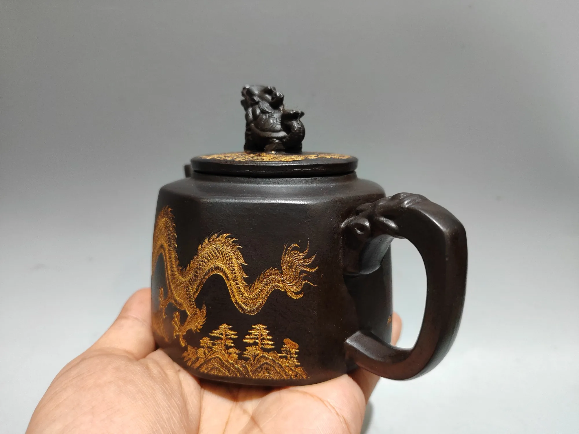 Old Chinese Handicraft Enameled YiXing Zisha (red stoneware) Teapot,Dragon pot,#011,with mark, Free shipping