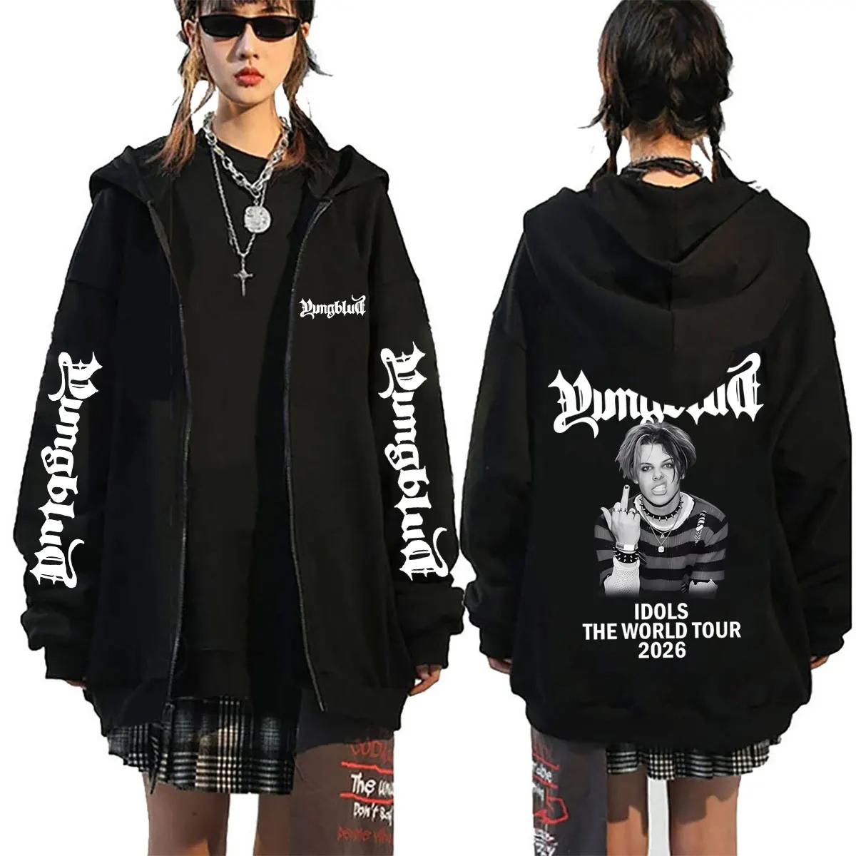 Singer Yungblud IDOLS The World Tour 2026 Zipper Hoodie Men Women Fleece Cotton Zip Up Sweatshirt Man Rock Vintage Zip Up Jacket