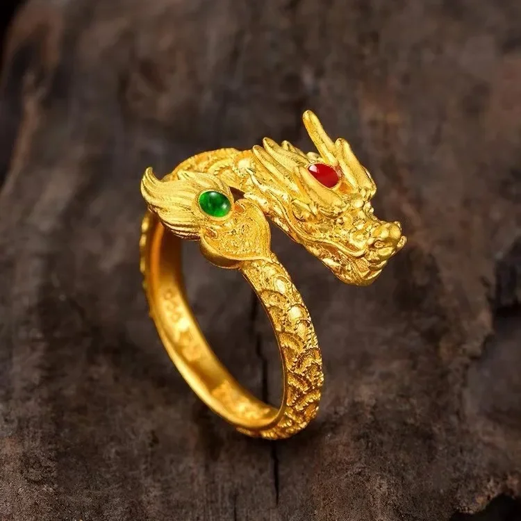 Chinese Tradition 3d Dragon Ring for Men Father Bro Ring Original Genuine Gold Color Ring Party Fine Jewelry Gifts