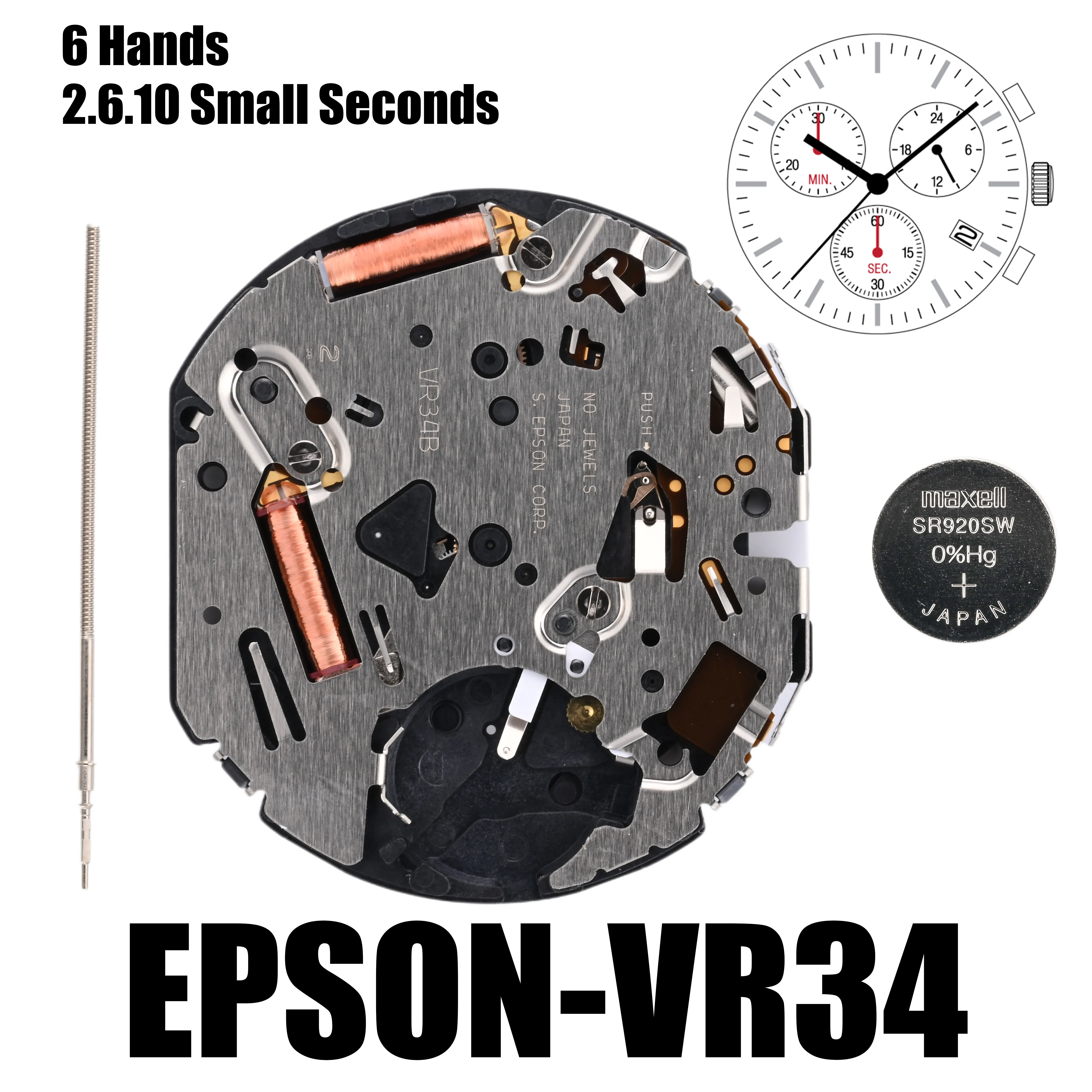 Vr34 muskel bewegung chronograph vr34b/vr34a quarz bewegung 6.9.12 kleine sekunden datum bei 3:00