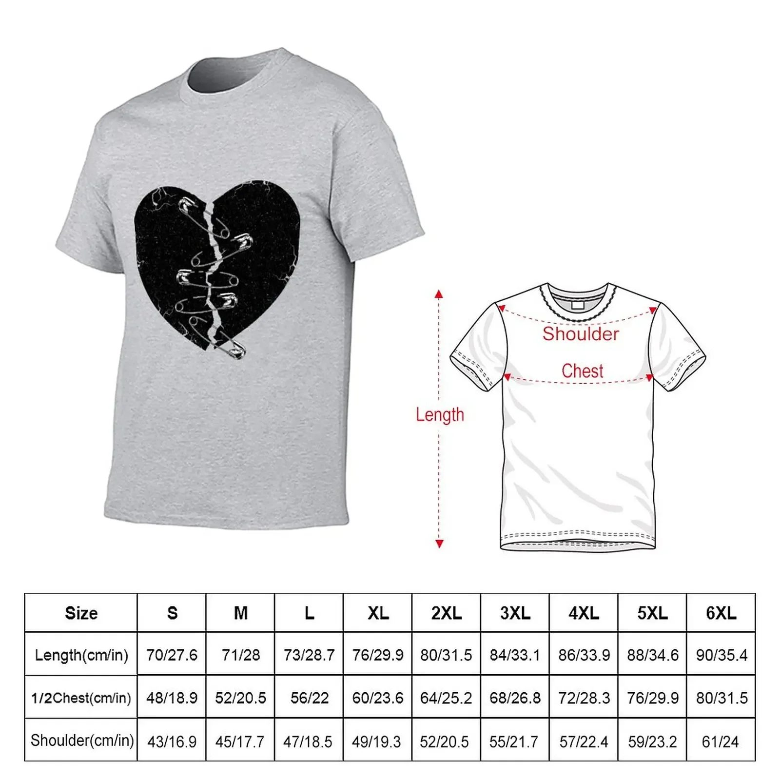 New Torn Heart stapled with safety pins T-Shirt summer clothes shirts graphic tees Short sleeve tee men