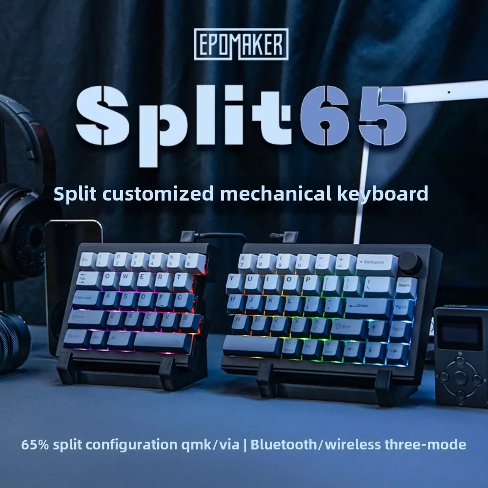 

EPOMAKER Split65 split customized mechanical keyboard three-mode full-key hot-swappable QMK/VIA knob PBT keycap 3000mAh 68 Keys
