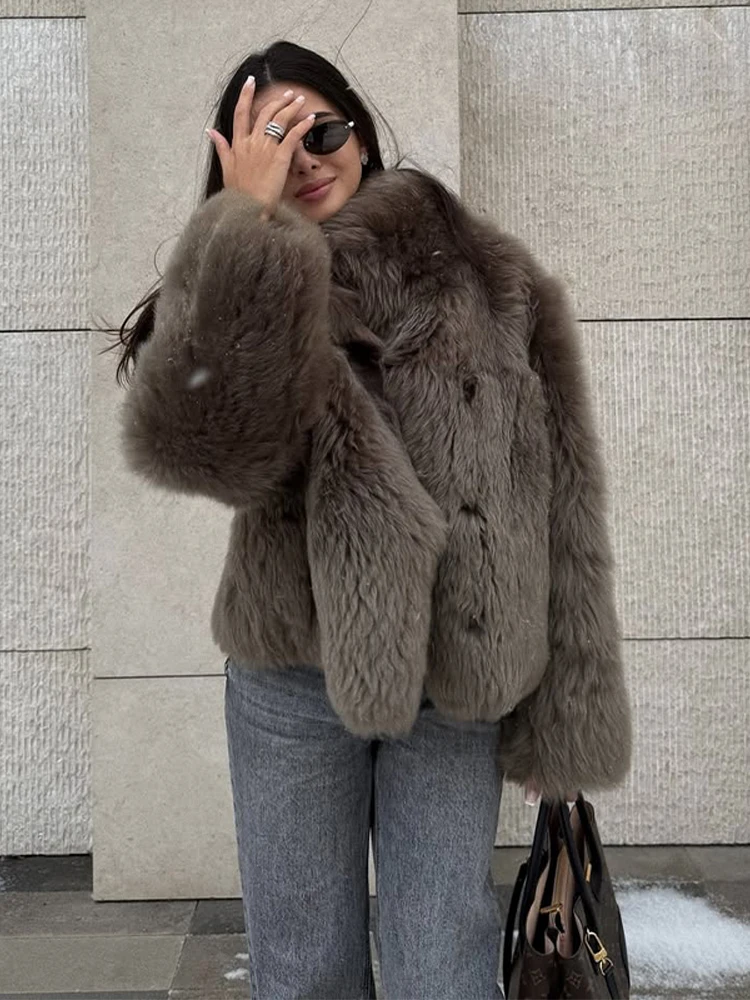 Women\'s Luxury Stand Collar Fack Fur Coat Fashion Long Sleeve High Street Short Jacket 2025 Elegant New Daily Commute Outerwears