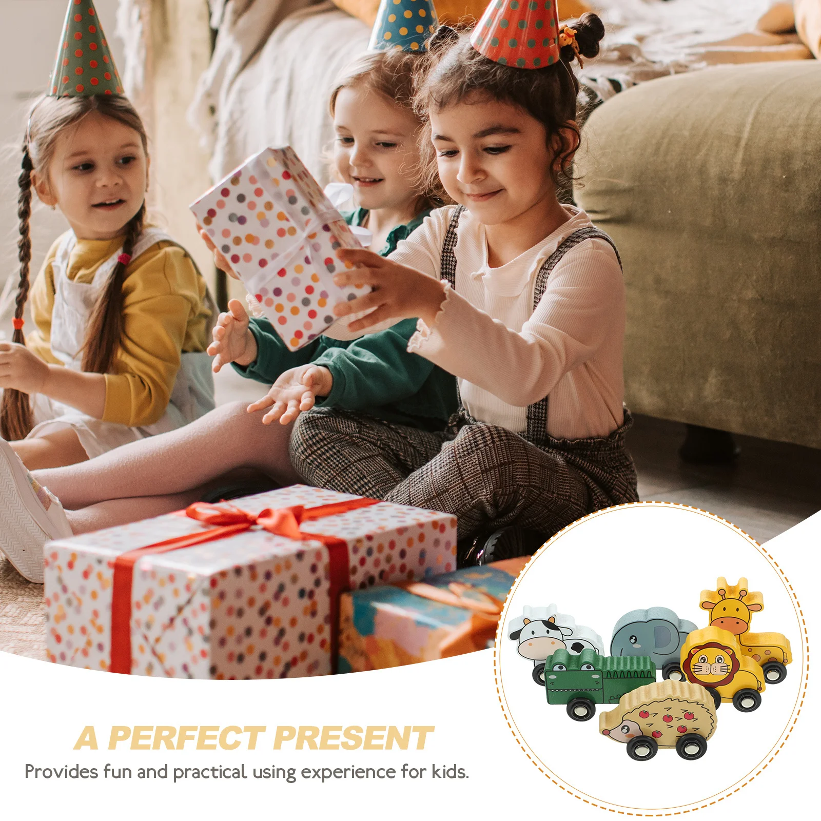 Juego de vagones trenes de madera para niños, 6 uds., colores brillantes, aspecto Animal bonito y atractivo para niños, coches con bandeja de madera con animales