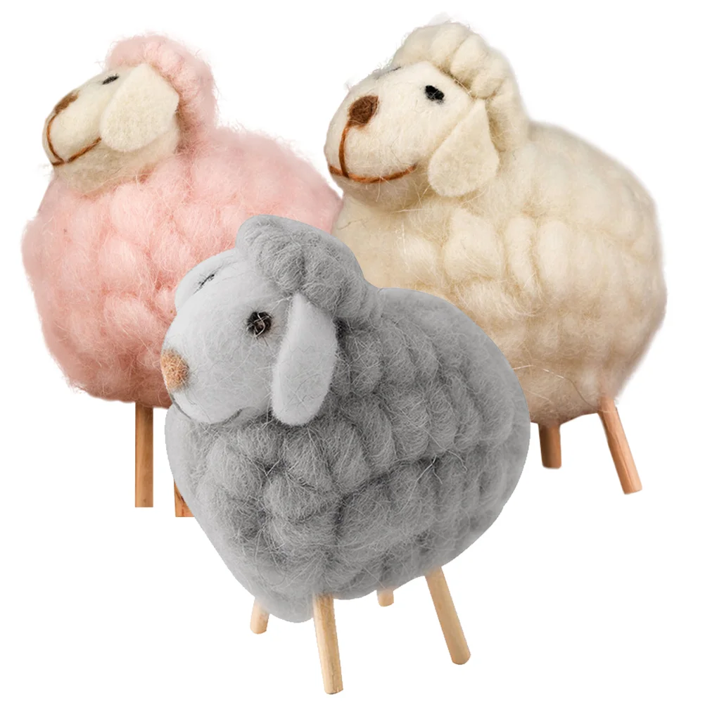 3 Pcs Small Animal Toys Figurine Mini Soft Sheep Wool Decors Felt Kids Felted Statue Gifts Little Child