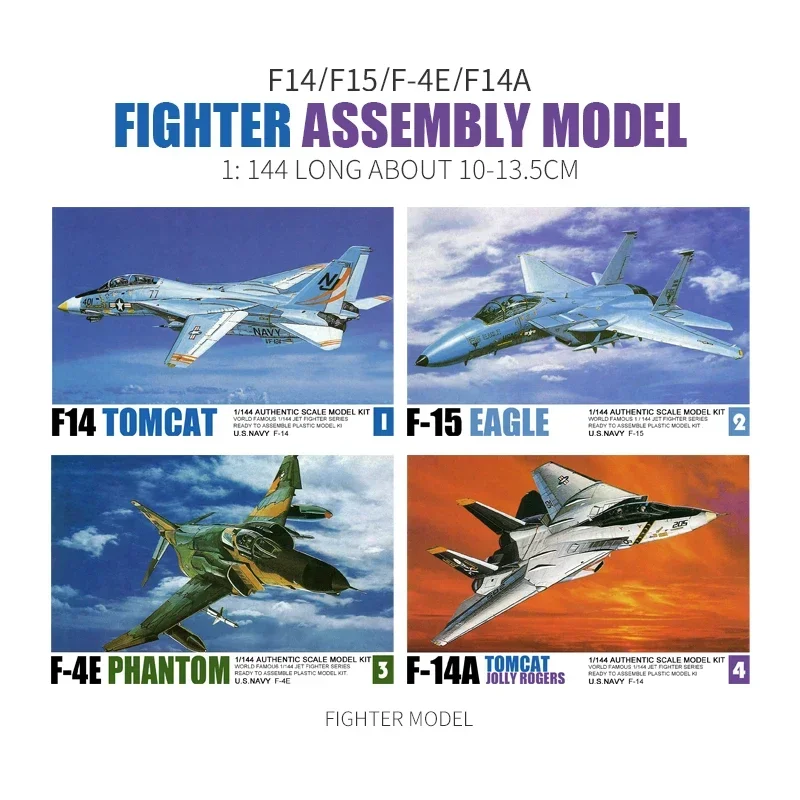 1/144 조립 전투기 모델, 미국 F14 Tomcat F15 독수리 F-4E 팬텀 플라스틱 시뮬레이션 군용 항공기 미니어처 컬렉션 장난감