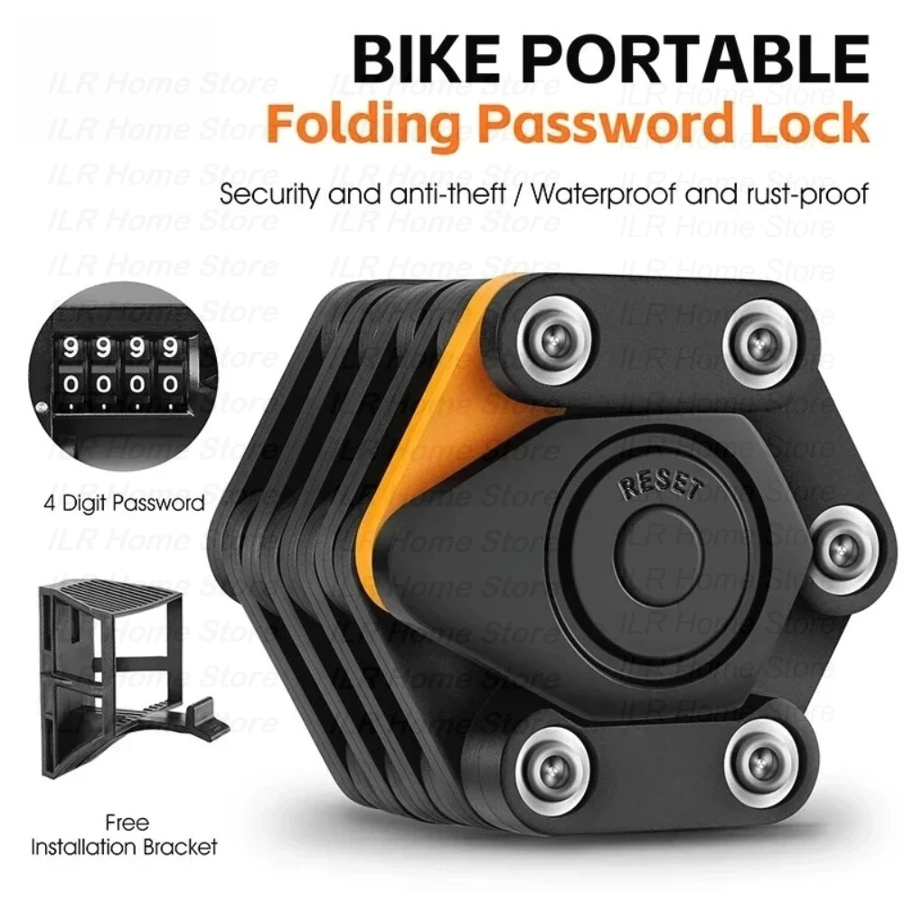 Bicycle Folding Lock 4 Code Digits Anti-theft Lock Portable E-Bike Scooter Password Foldable Lock Cycling Accessory