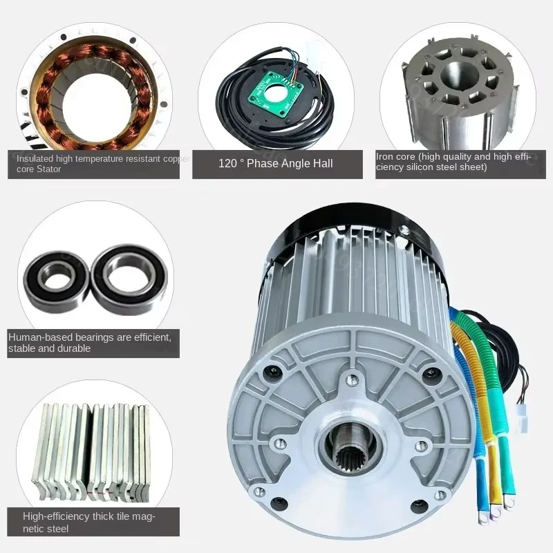60V/72V 3000W 4600RPM Permanent Magnet Brushless DC Motor For Differential Electric Vehicle Machine Tool DIY Assemblyone