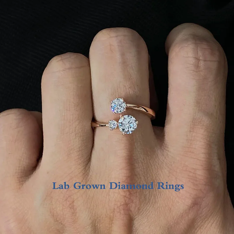 

0.95Ctw Round Three Stone Lab Grown Diamond Engagement Ring 0.5ct Main Stone IGI Certificate 14K18K Gold/925 Silver unique Ring