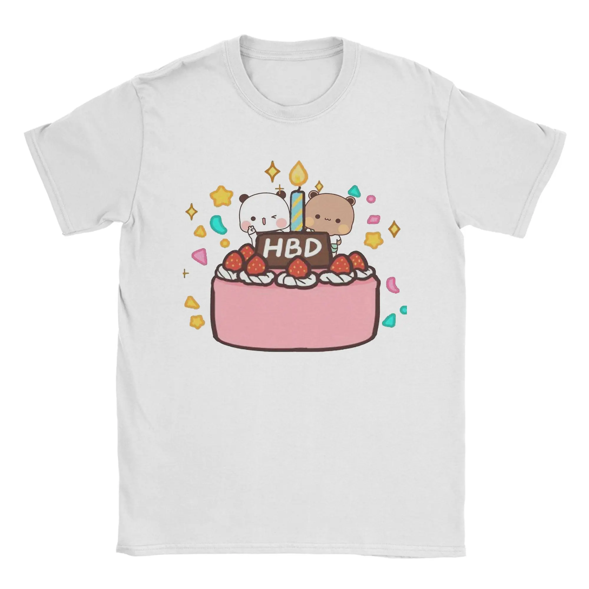 Bubu Dudu Happy Birthday T-Shirt for Men Panda And Brownie Bear Cotton Tees Round Neck Short Sleeve T Shirts Original Clothing