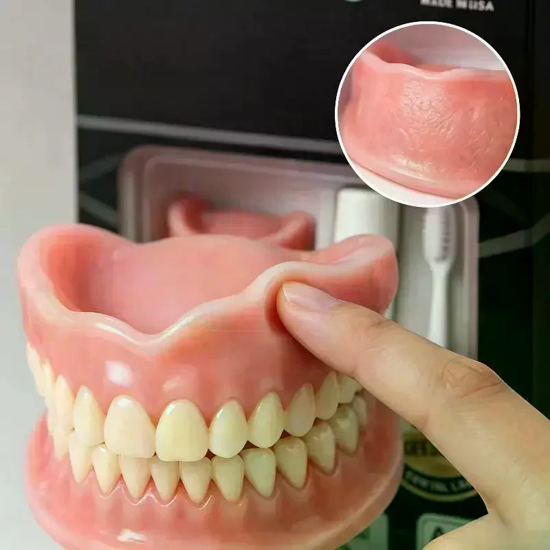 1 Set Upper & Lower Natural Ivory False Teeth Sets Moldable Silicone Denture Kit Instant Smile With Free Toothbrush & Toothpast