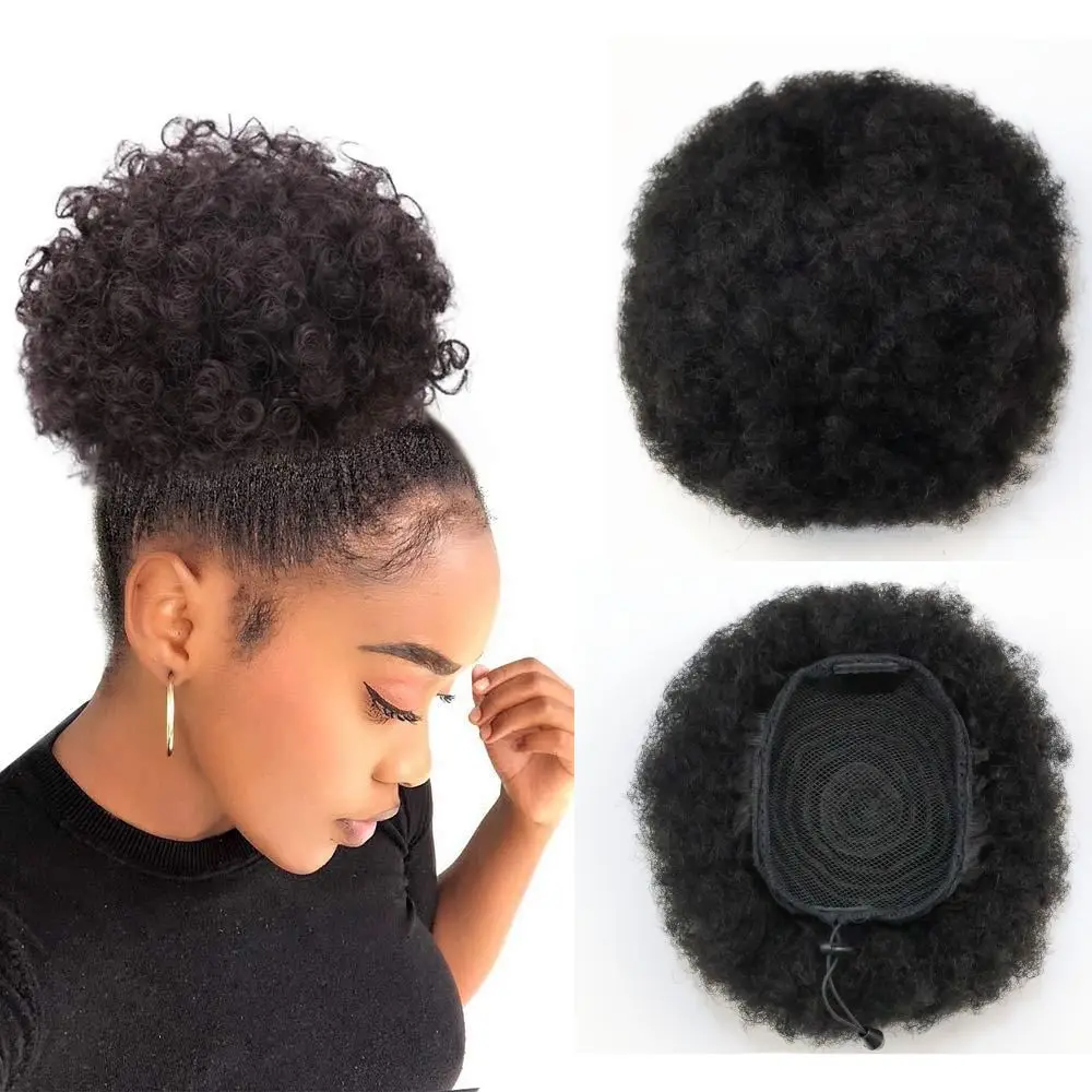 

OCK Women's 100% Human Hair Afro Kinky Curly Ponytail Bun - Drawstring High Bun, Clip-in Updo Hair Extensions, Puffy Wig Accesso