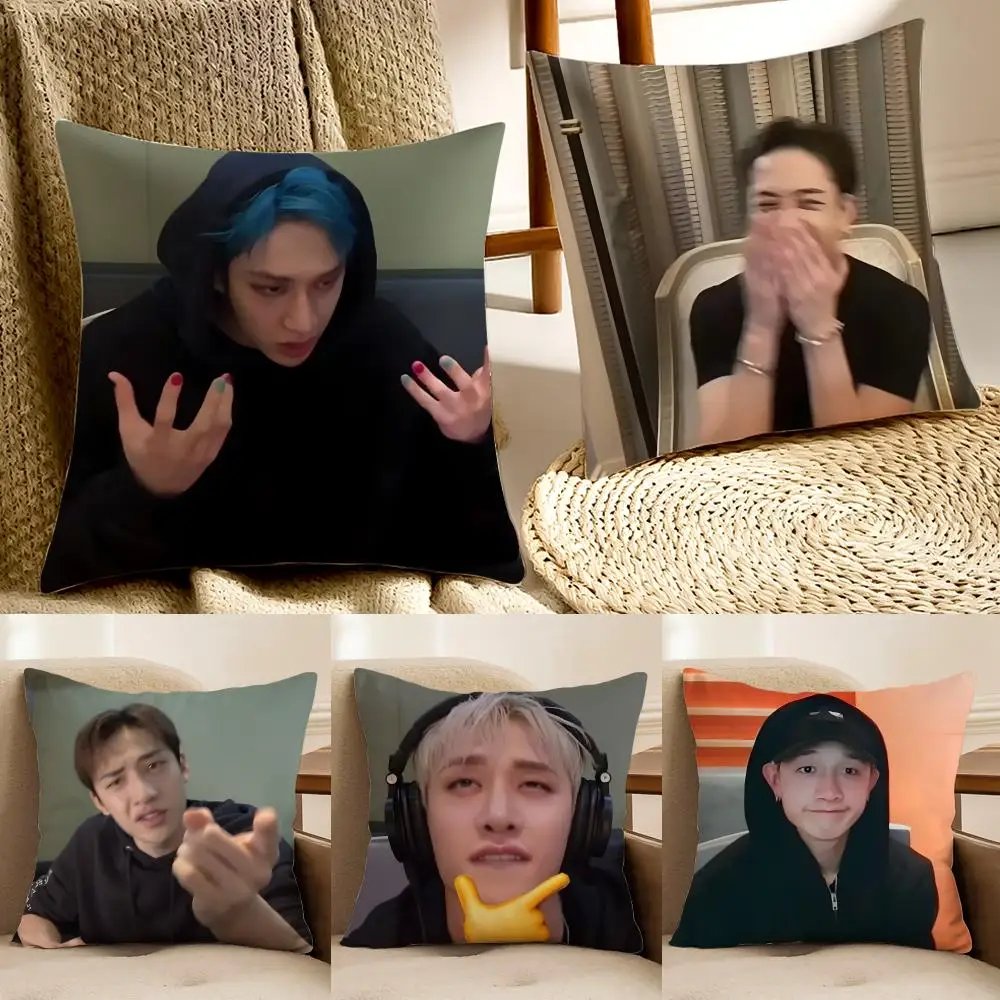 Funny Cute Handsome B-Bang Chan Meme Cushion Cover Pillowcase Anti-dustmite living Room Sofa Decor Cushion Room