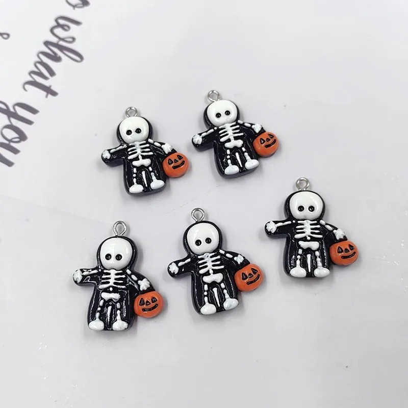 10Pcs Kawaii Floating Skeleton Pumpkin Resin Charms European Halloween Pendants DIY Earrings Keychain Jewelry Making Supplies