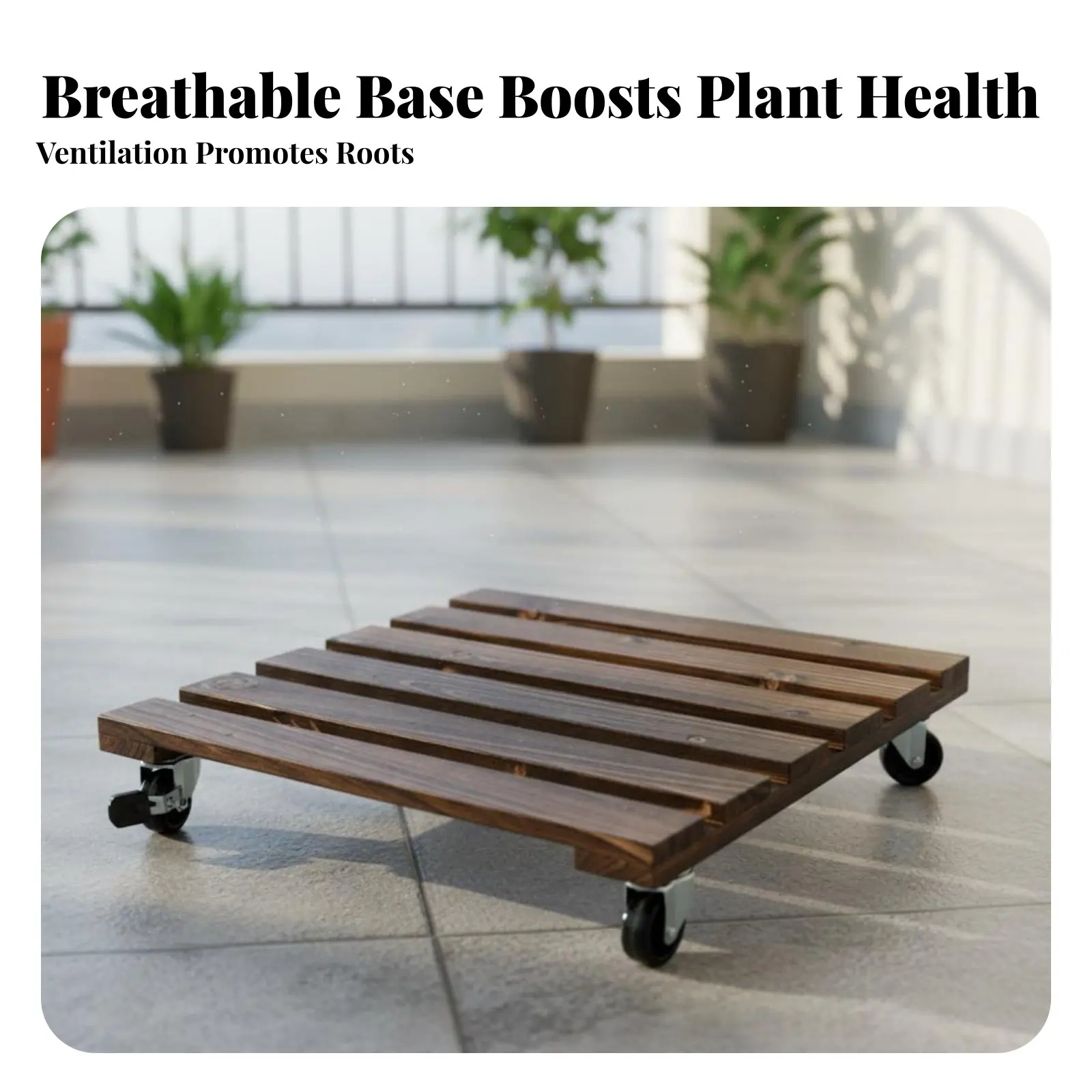 Square Wooden Plant Stand with Wheels Versatile Square Planter Trolley Sturdy Duty Plant Wheeled Base Anti for Patio