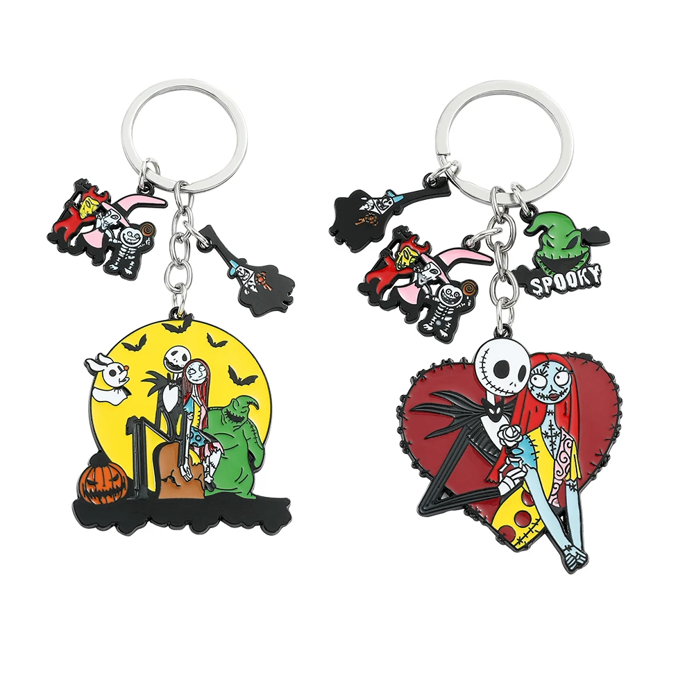 The Nightmare Before Christmas Model Keychain Kawaii Cartoon Figure Jack Skellington Sally Pendant Keyrings for Bag Ornament