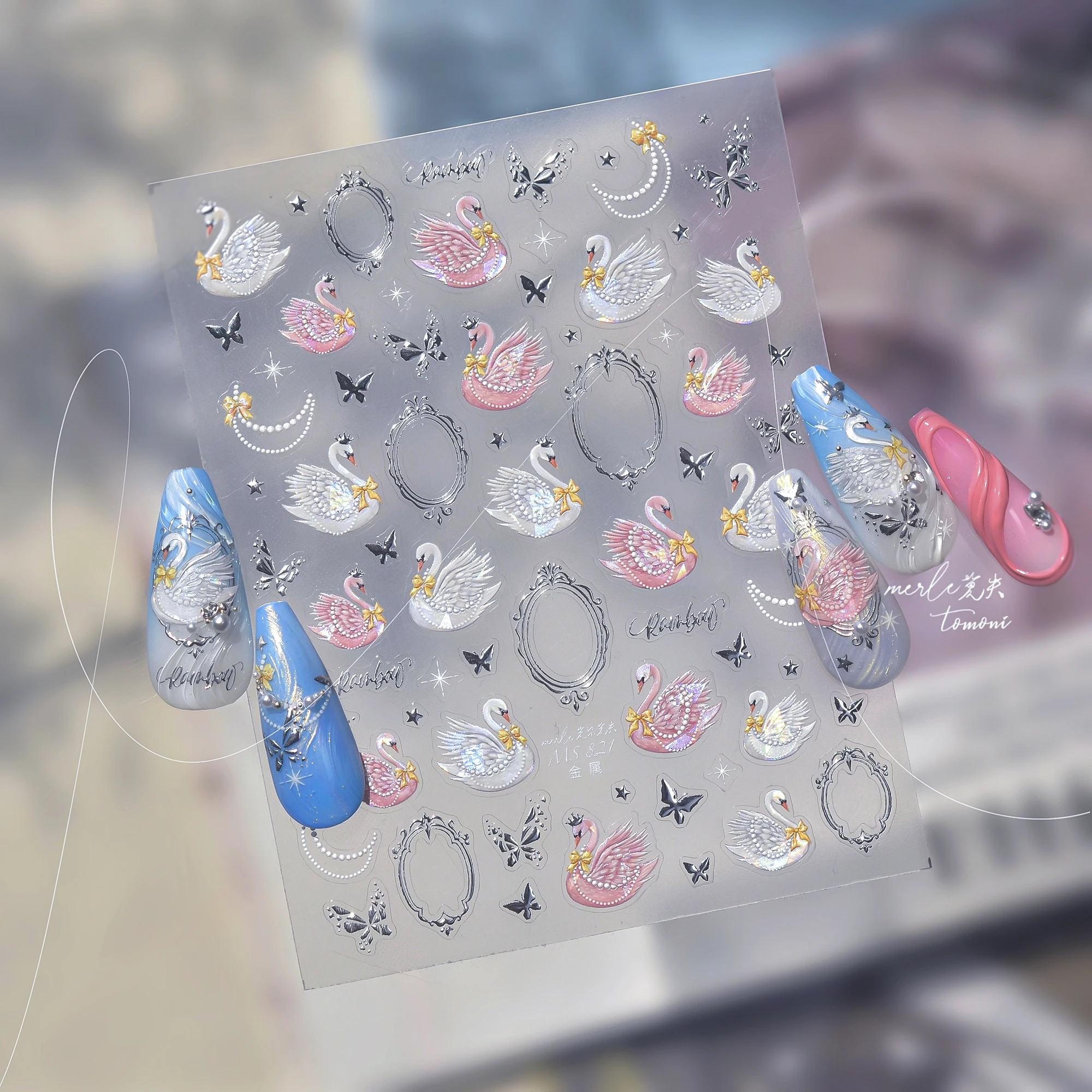 

1PCS 5D Swan Nail Sticker Lace Cartoon Cute Animal Nail Decals Nail Art Accessories Sliders For Nails Press On Nails
