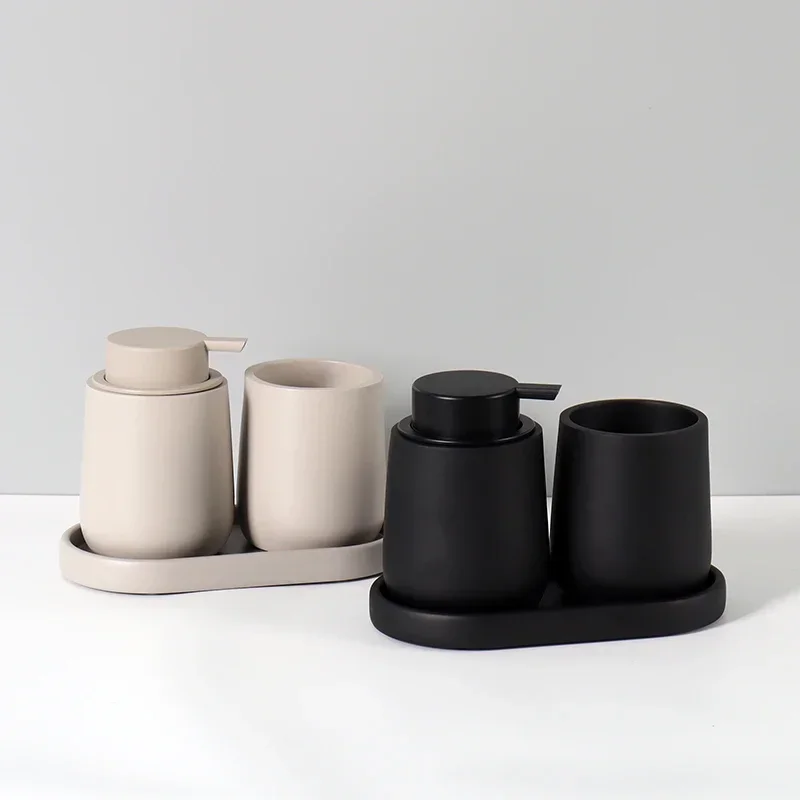 

Lotion Bottle, Mouthwash Cup, Tray, Portable Shampoo Dispenser, Three Piece Set, Resin，Bathroom Accessories Set