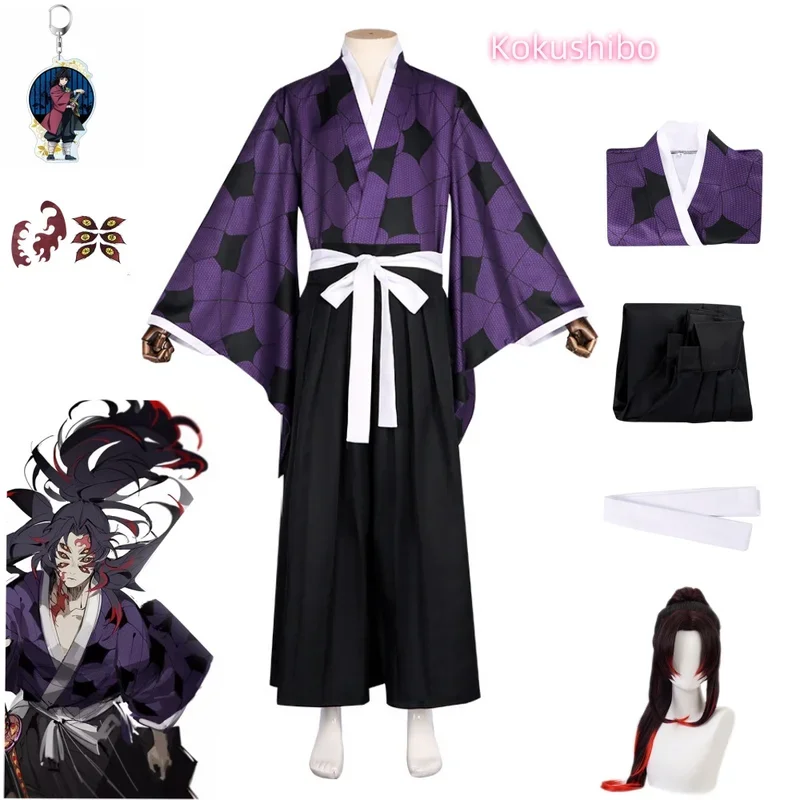 Anime Kokushibo Cosplay Costume Demon Slayer Cos Tattoo Stickers Anime Printing Kimono Uniform Shirt Halloween Carnival Outfits