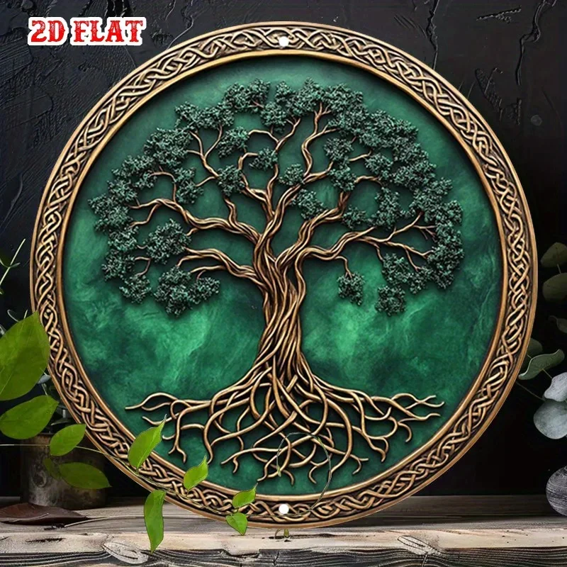 [Celtic Knot Metal Wall Art] 1pc Round Aluminum Sign - Tree of Life Metal Tin Sign, Celtic Knot Design | 7.87x7.87