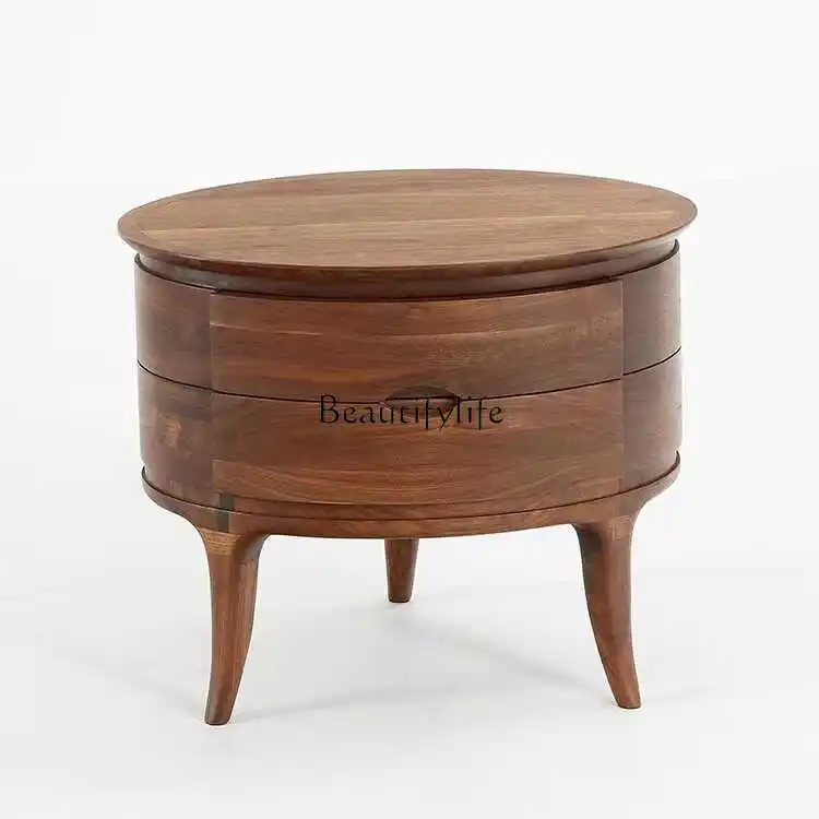 

North American black walnut bedside table Solid wood Italian simple modern double pumping bedside table