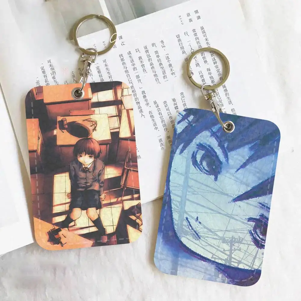 Anime Art Serial Experiments Lain Access Card Case Holder Keychain Key Ring Door Access Tags ID Card Case Keychain